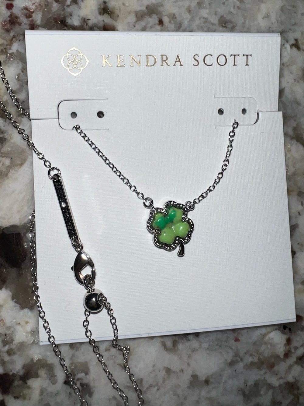 Kendra Scott Silver Necklace with Green Clover Pendant